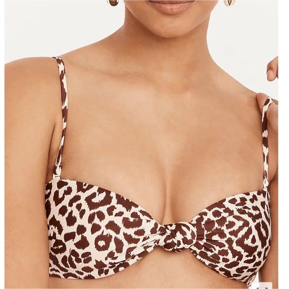 J.CREW Knot Bandeau Bikini Top in Leopard Print Removable Strap Brown 3X NEW - Picture 3 of 12